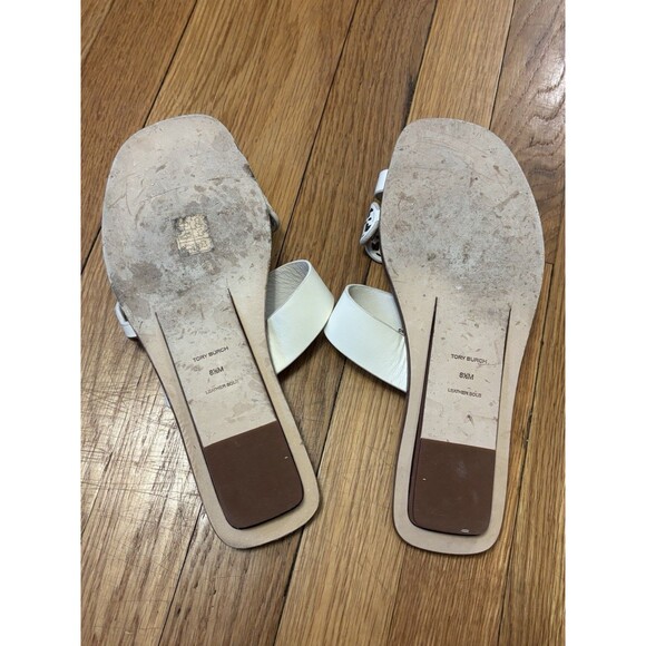 Tory Burch Tiny Miller Toe Ring Leather Sandal Ivory White Size 8.5 Logo - Picture 13 of 16